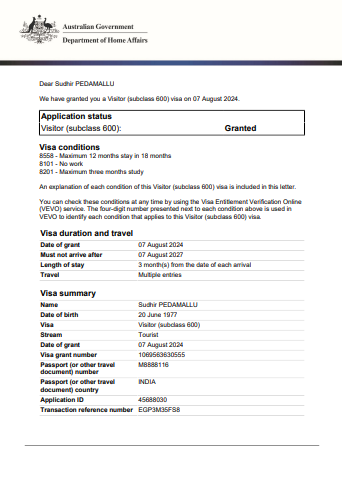Australian Tourist Visa
